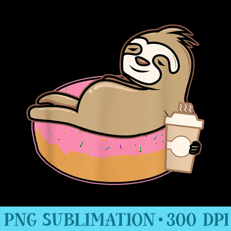 Sloth On Donut Holding Coffee - High Resolution PNG Image - Unlock Vibrant Sublimation Designs