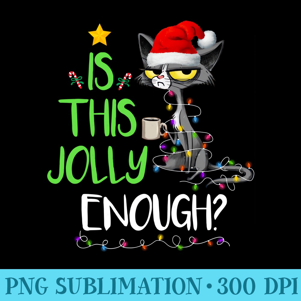 Is This Jolly Enough Black Cat Merry Christmas Tree Lights - Unique Sublimation patterns - Bring Your Designs to Life