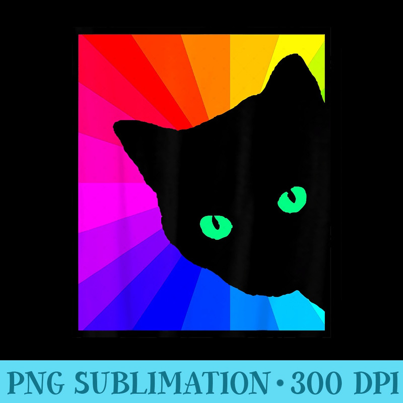 Black Cat Color Prism Green Eyes Cat Lover T - PNG Templates - Bring Your Designs to Life