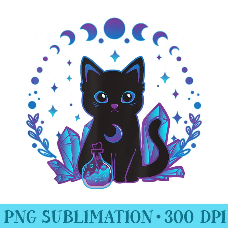 Cute Witchy Black Cat Crystal Alchemy Kawaii Pastel Goth - Unique PNG Artwork - Perfect for Personalization