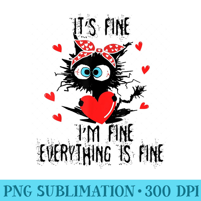 Womens Its Fine Im Fine Everything Is Fine Valentines Cat - Trendy PNG Designs - Bring Your Designs to Life