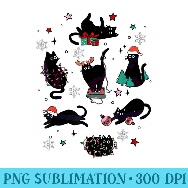 Black Cat Light Santa Hat Funny Christmas Family Cat Lovers - PNG Prints - Spice Up Your Sublimation Projects