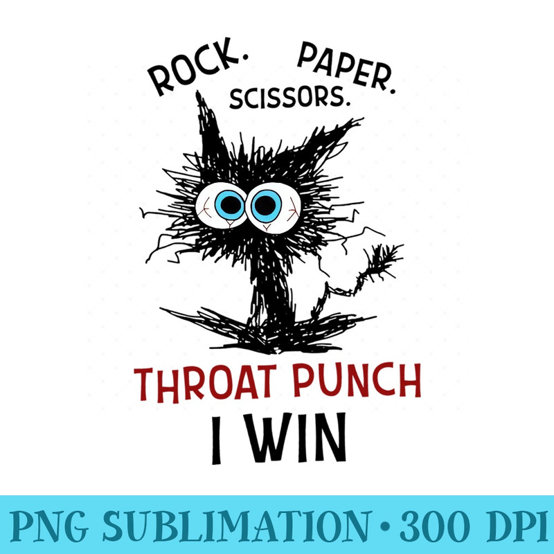Black Cat Rock Paper Scissors Throat Punch I Win - Mug Sublimation PNG - Perfect for Creative Projects