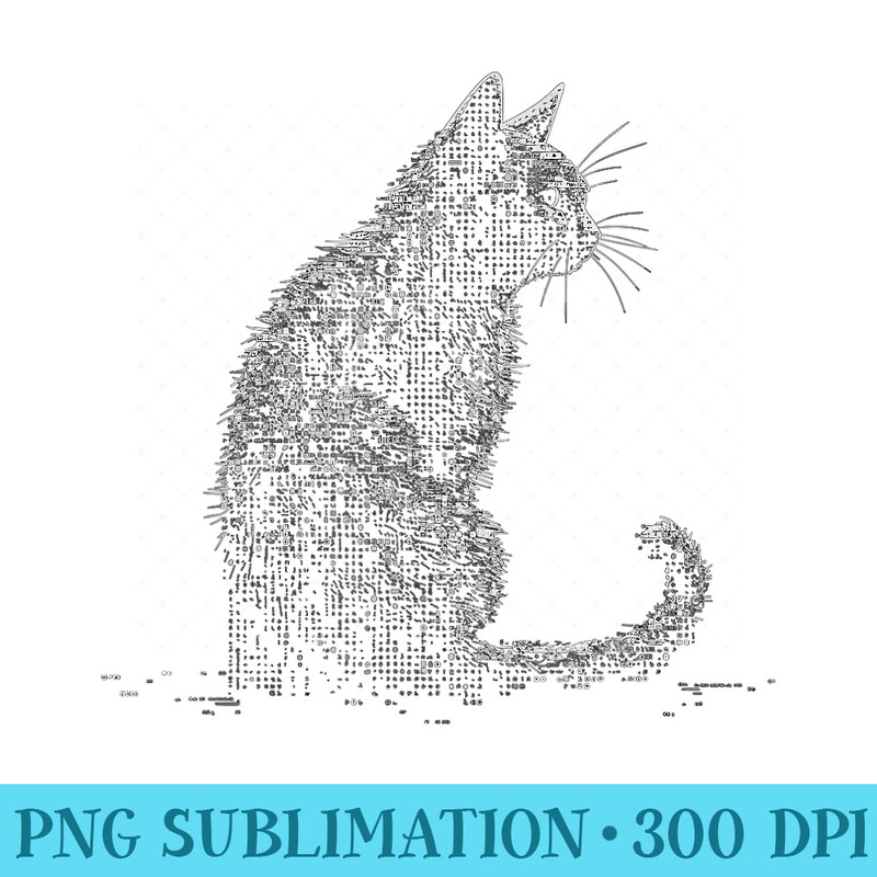 Retro Cat ASCII Computer Science Funny Black Cat - High Quality PNG Files - Perfect for Personalization