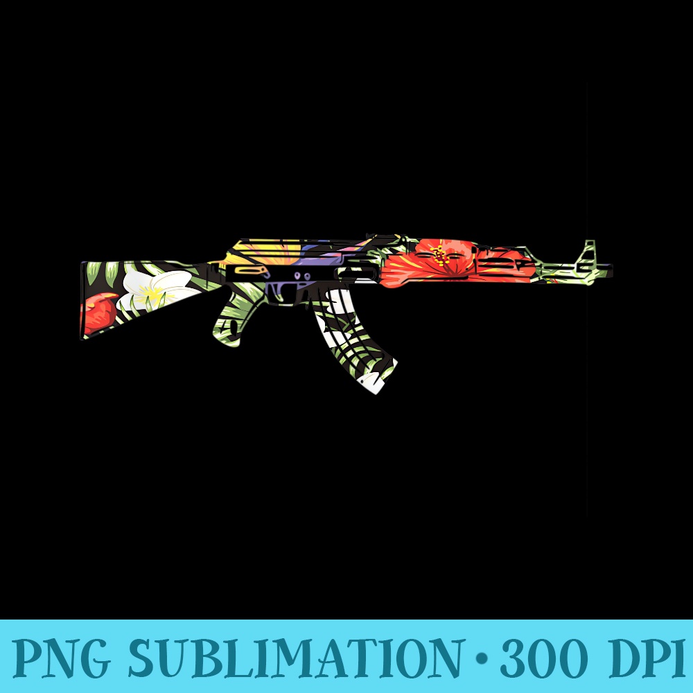 Tropical Gun Lover Firearm Beach cute Aloha AK47 - Modern PNG designs - Vibrant and Eye-Catching Typography