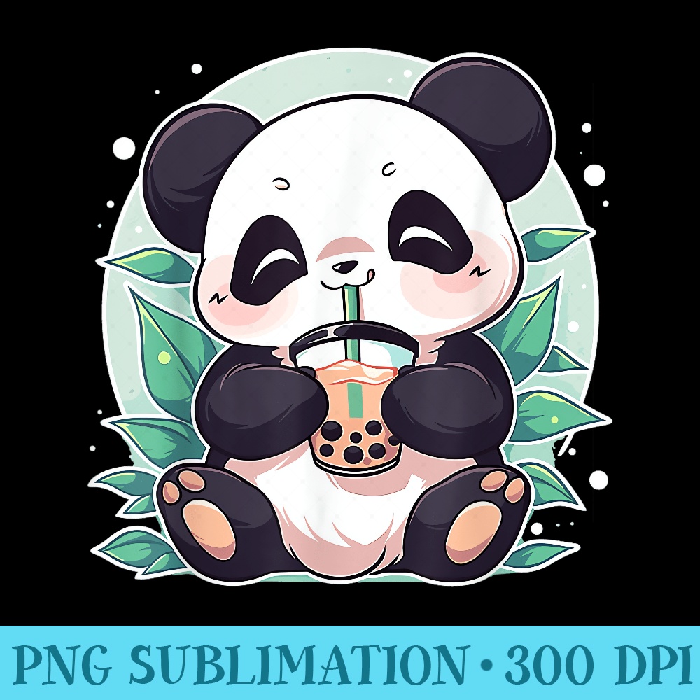 Kawaii Cute Anime Panda Drinking Bubble Boba Tea Girls ns - PNG Download Icon - Premium Quality PNG Artwork