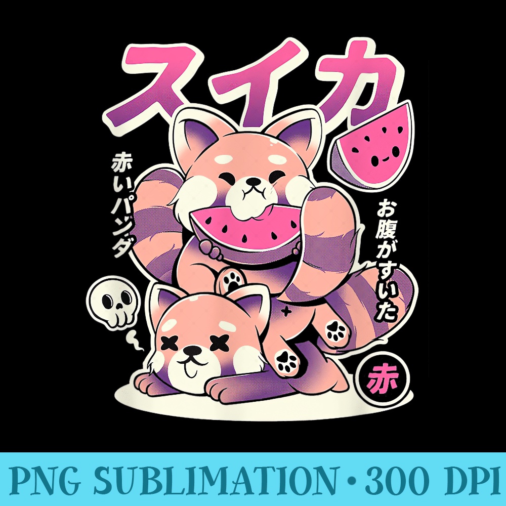 Kawaii Red Panda Eating Watermelon - PNG Download Clipart - High Resolution And Print-Ready Designs