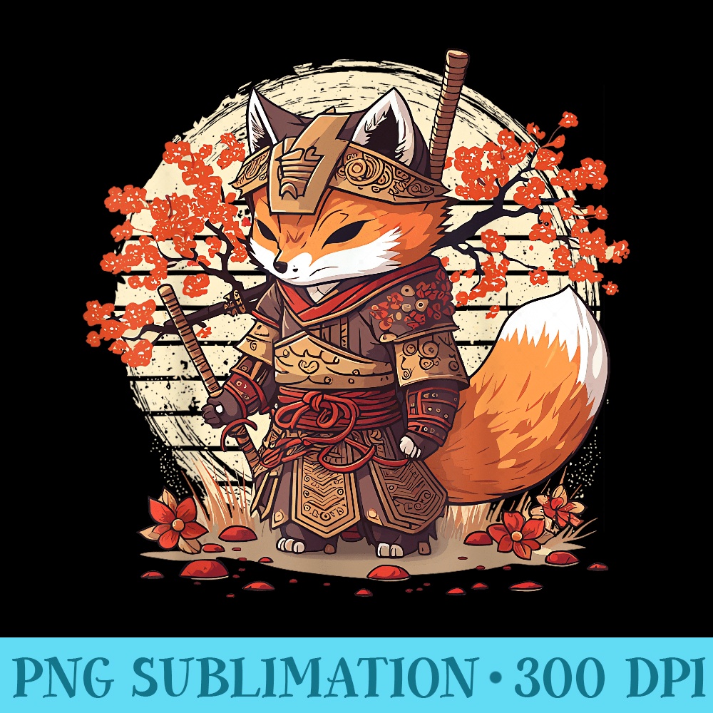 Samurai Fox Warrior Japanese Ninja Fox Kawaii - PNG Download Library - Enhance Your Apparel with Stunning Detail