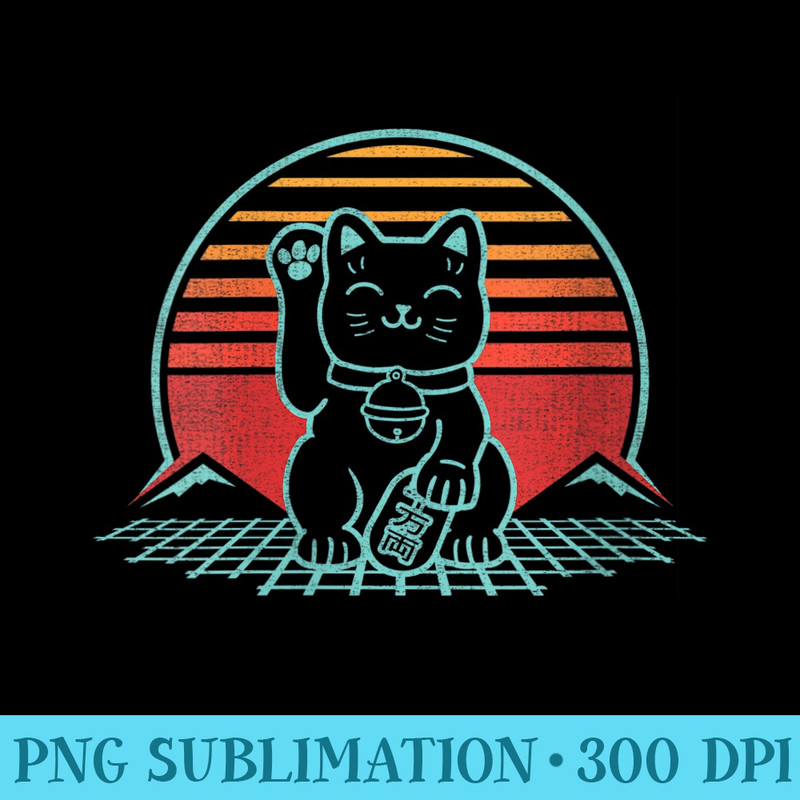 s Maneki Neko Japanese Lucky Cat Retro Aesthetic Kawaii - PNG Transparent Background Download - Instantly Transform Your Sublimation Projects