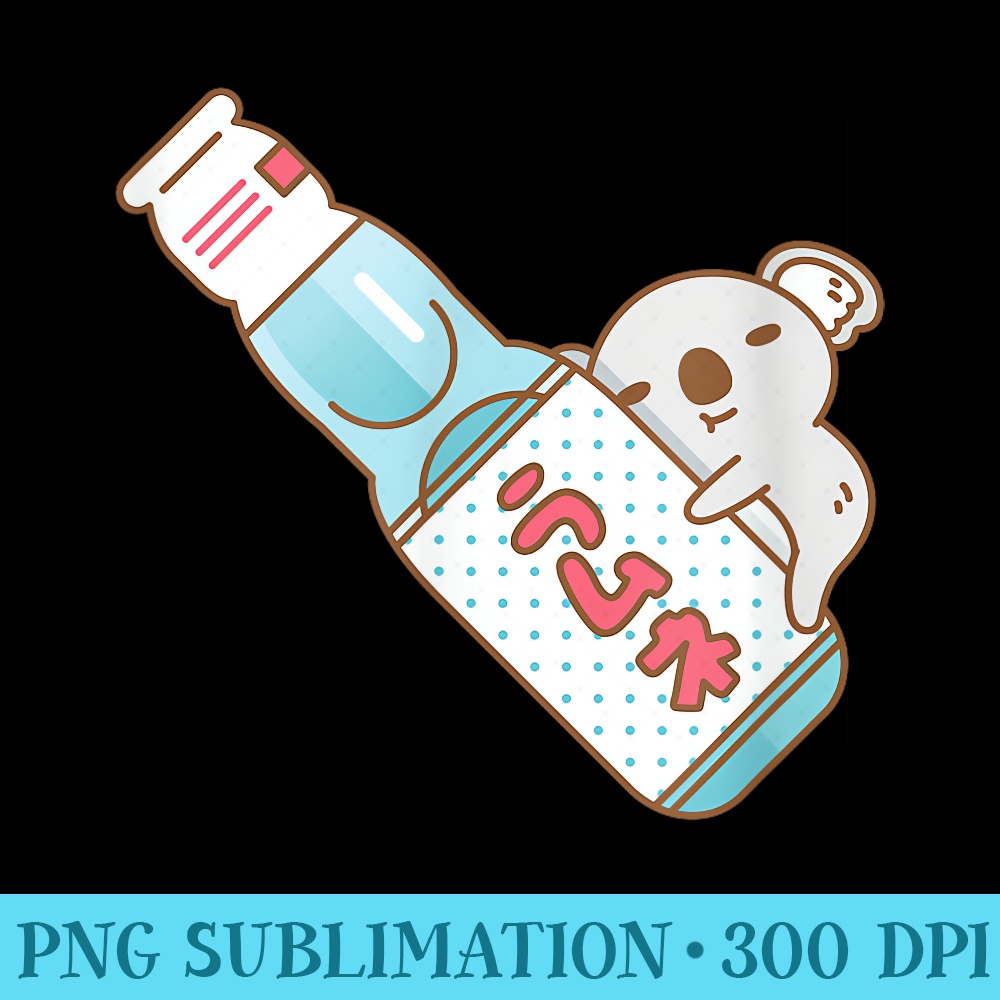 Baby Koala with Ramune japanese soda in Blue - PNG Download Transparent Background - Perfect for Sublimation Mastery
