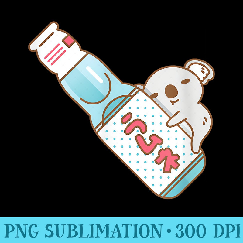 Baby Koala with Ramune japanese soda in Blue - PNG Download Transparent Background - Perfect for Sublimation Mastery