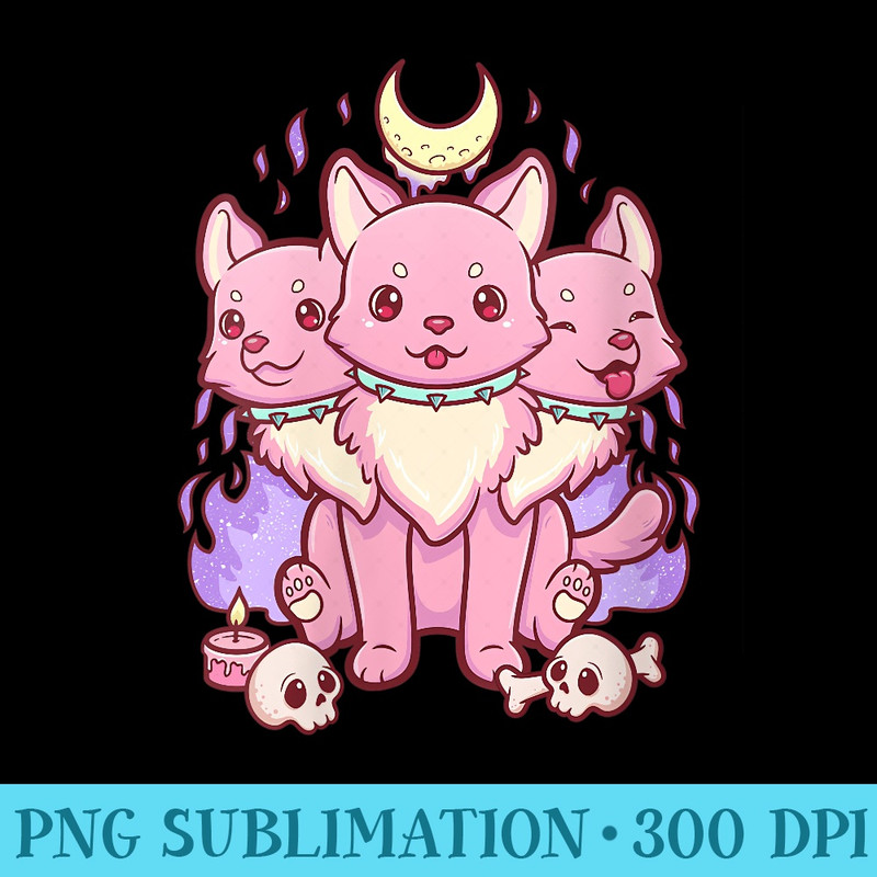 s Kawaii Pastel Goth Cute Creepy 3 Headed Dog - PNG Download Template - Unique And Exclusive Designs