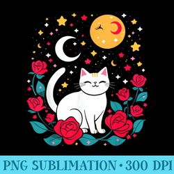 moon roses cottagecore kawaii cat - stylish shirt png