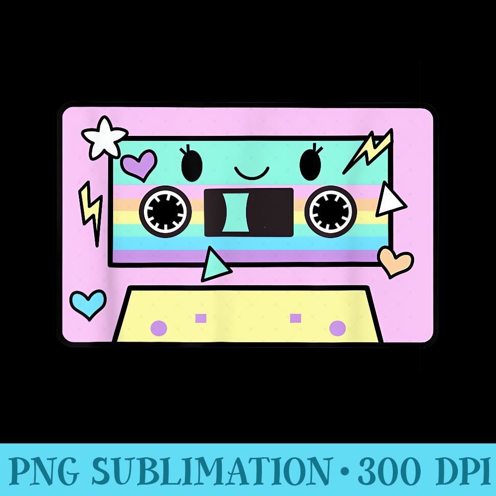 Cassette Tape Cute Kawaii Pastel Colors 80s - PNG Download Vector - Vibrant and Eye-Catching Typography