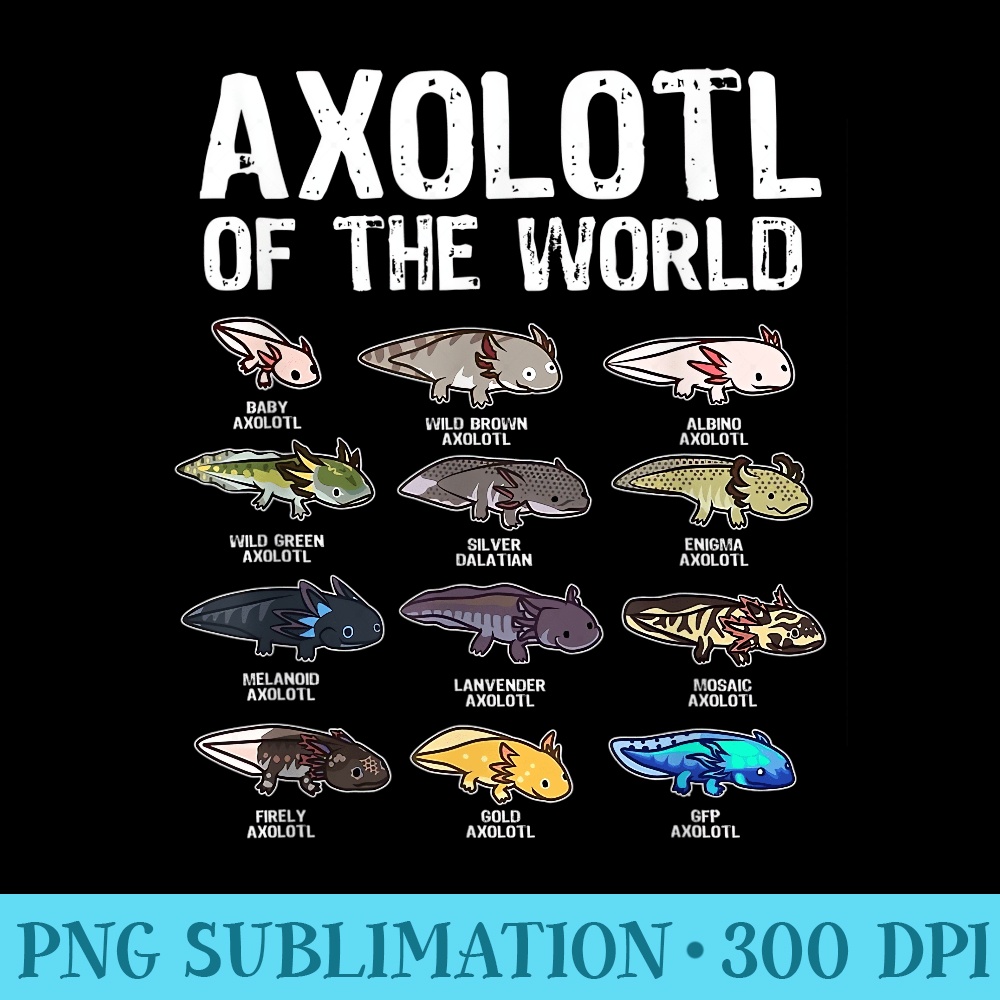 Axolotls Of The World Kawaii Types Of Axolotl Fish Amphibian - PNG Download Collection - Fashionable and Fearless