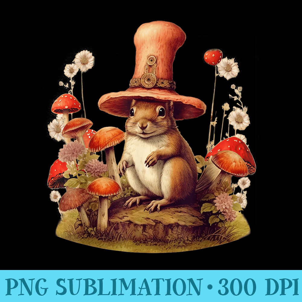 Cottagecore Squirrel Aesthetic Dog Lover Mushroom Hat Kawaii - Exclusive PNG designs - Boost Your Success with this Inspirational PNG Download