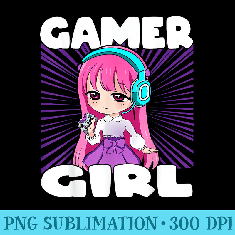 Cute Gamer Girl Anime and Gaming chibi graphic Video Games - Sublimation graphics PNG - Unique And Exclusive Designs