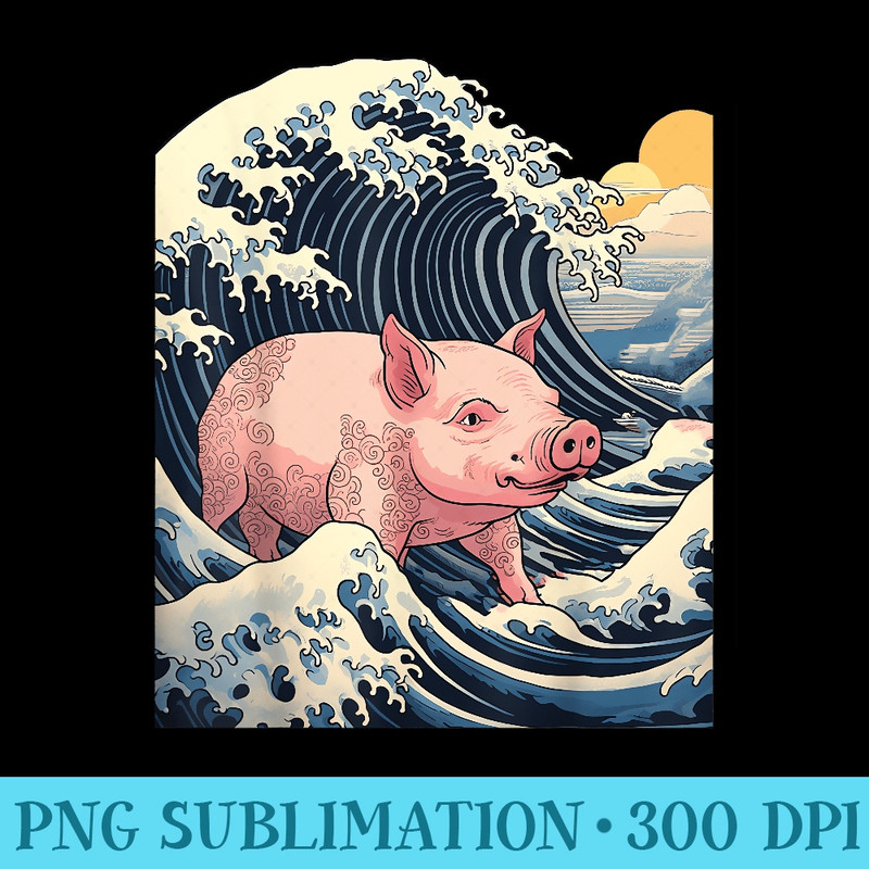 The Great Pig Of Kanagawa Vintage Japanese Pig - PNG Image Download - Add a Festive Touch to Every Day