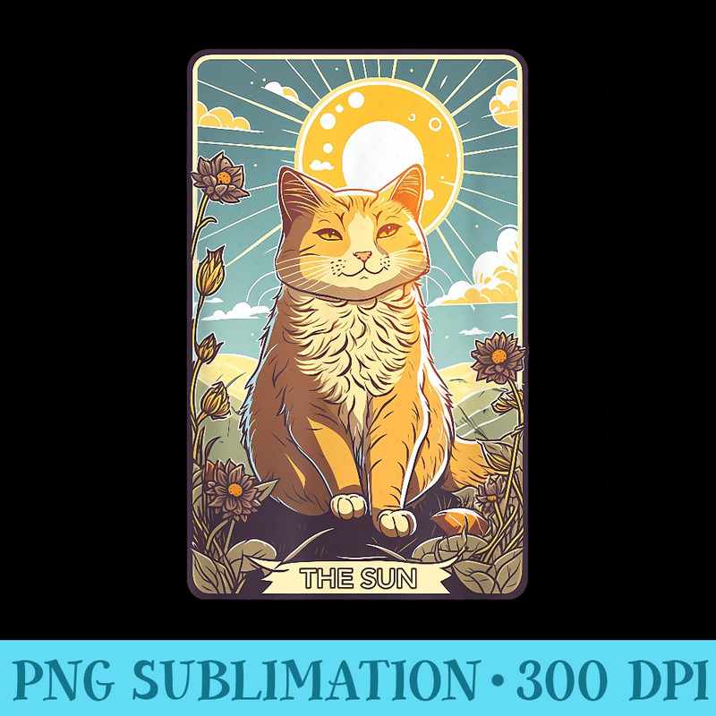 Anime Aesthetic Tarot Card Crescent Sun and Cat Graphic - Sublimation templates PNG - Unleash Your Inner Rebellion