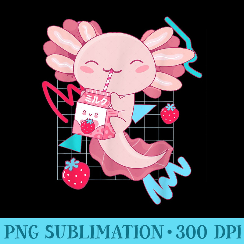 Axolotl Strawberry Milk Shake Carton Anime Retro 90s Axolotl - PNG Clipart Download - Instantly Transform Your Sublimation Projects