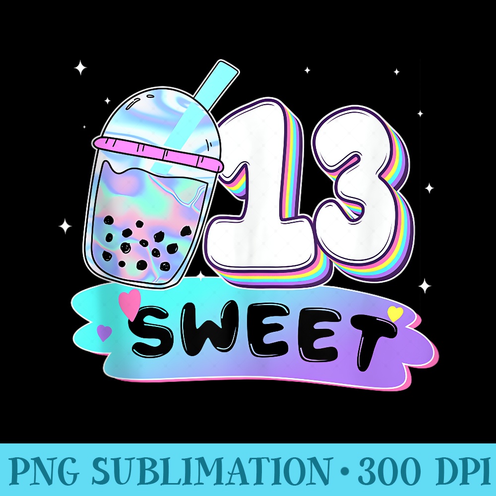 13th Birthday Girl Bubble Boba Tea Anime 13 Yrs Old Bday - Sublimation graphics PNG - Revolutionize Your Designs