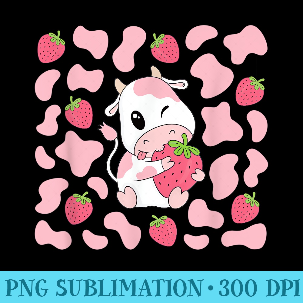 Cute Pink Strawberry Cow Print Kawaii Aesthetic Pattern - PNG Art Files - Enhance Your Apparel with Stunning Detail