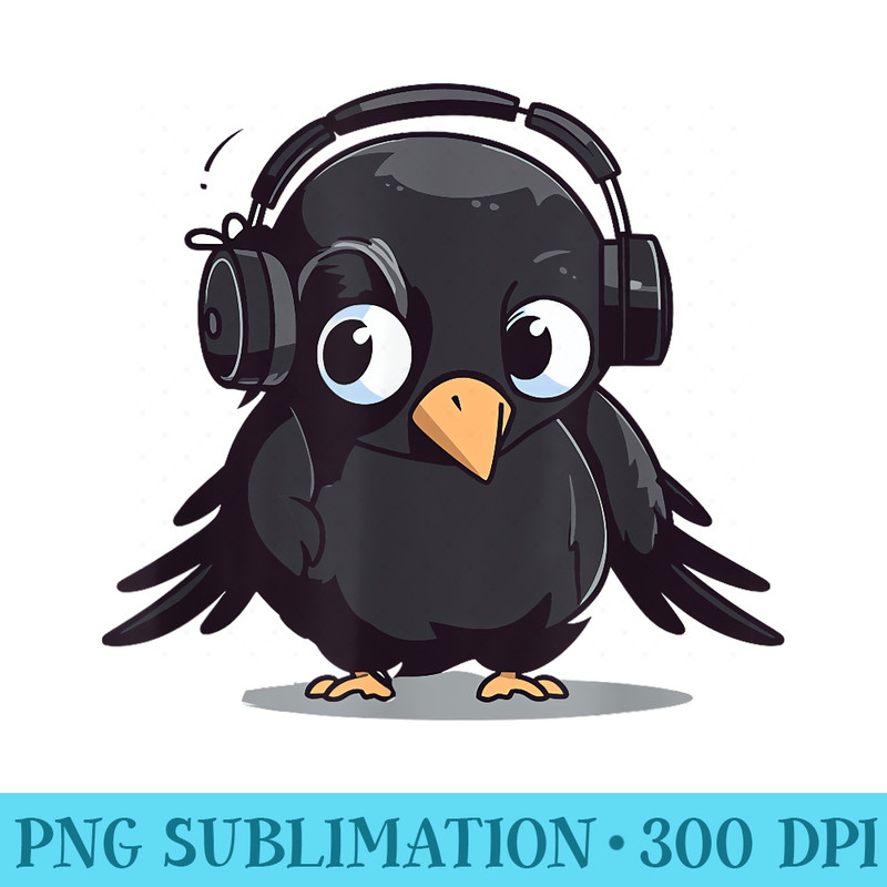 Crow with Headphones Crow lovers and DJs Fun Design - PNG Clipart Download - Create with Confidence