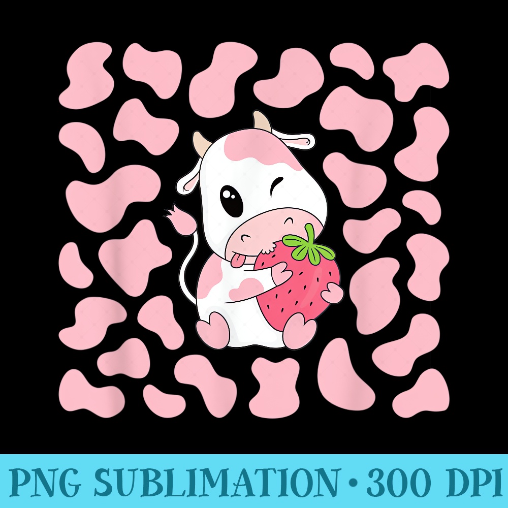 Cute Pink Strawberry Cow Print Kawaii Aesthetic Pattern - PNG Download Illustration - Unlock Vibrant Sublimation Designs