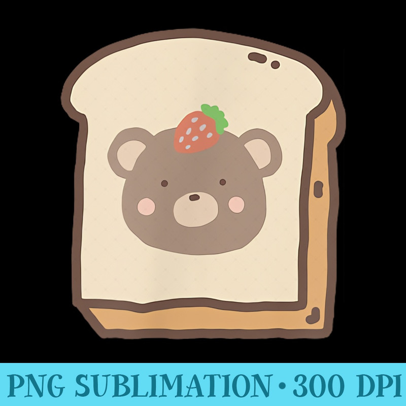 Cute Strawberry Bear Toast Minimal Kawaii Aesthetic - Shirt Drawing PNG - Limited Edition And Exclusive Designs