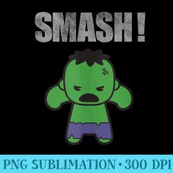 marvel kawaii smash distressed text chibi hulk logo - png download graphic