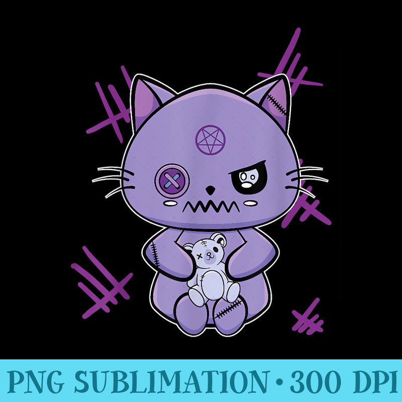 Cute Black Cat Anime Feline Goth Teddy Bear - Sublimation clipart PNG - Spice Up Your Sublimation Projects