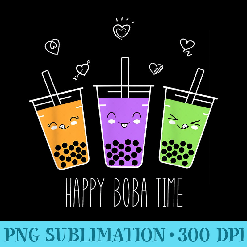Kawaii Happy Boba Tea Time Bubble Milk Tea Drinks - PNG Clipart Download - Vibrant and Eye-Catching Typography