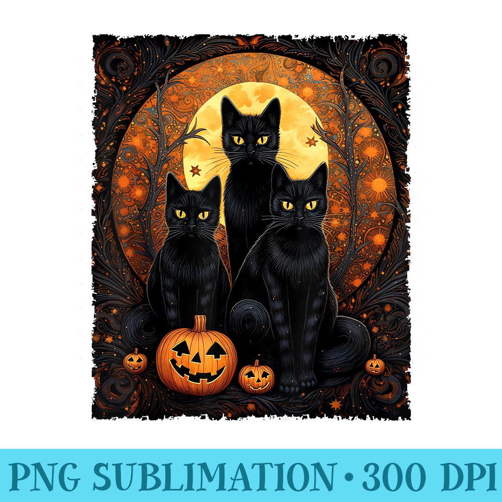 Halloween Black Cat Van Gogh Witch Kawaii Pumpkin - PNG Picture Download - Capture Imagination with Every Detail