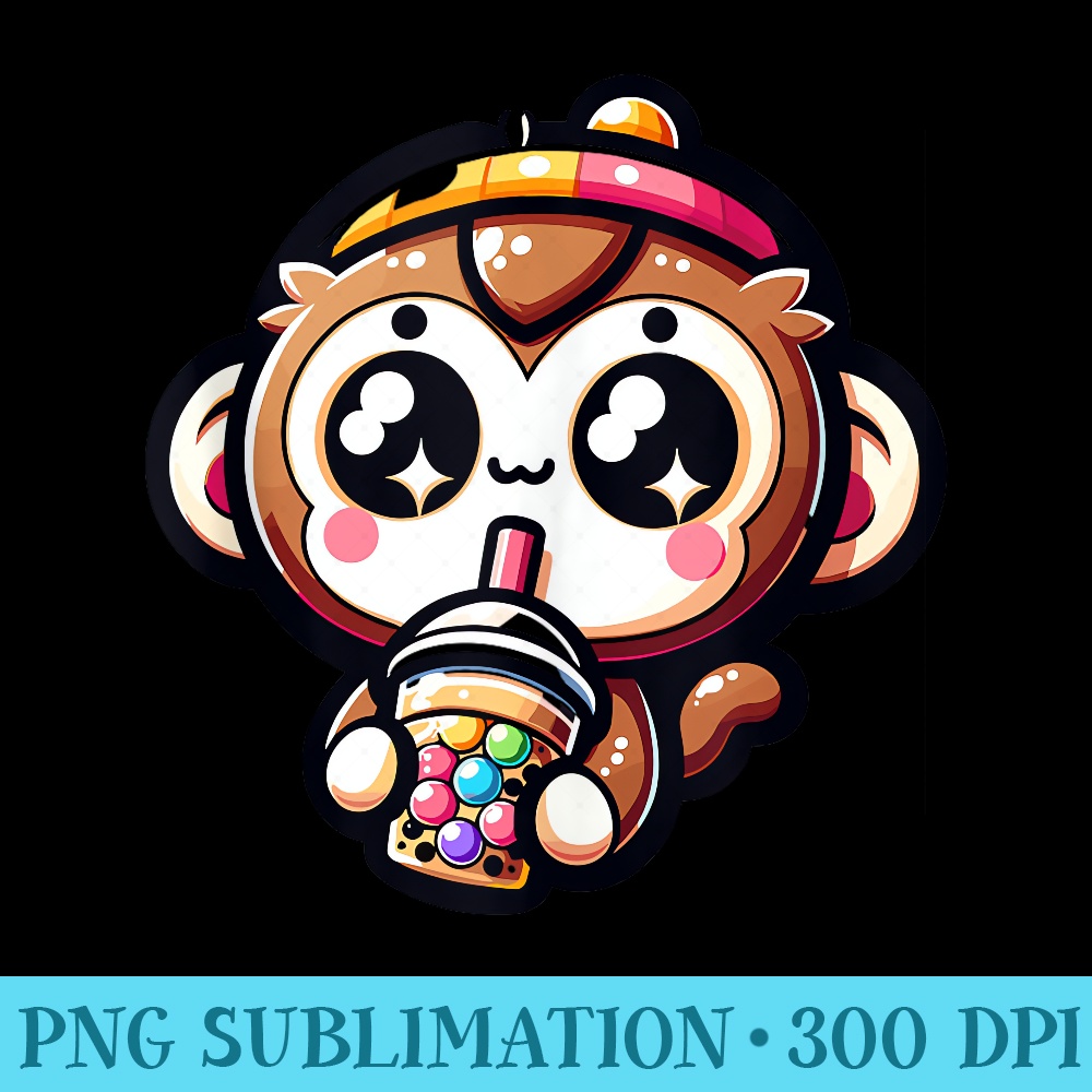 Cute Monkey Bubble Tea Anime Kawaii Milk Tea - PNG Download Resource - Versatile And Customizable Designs