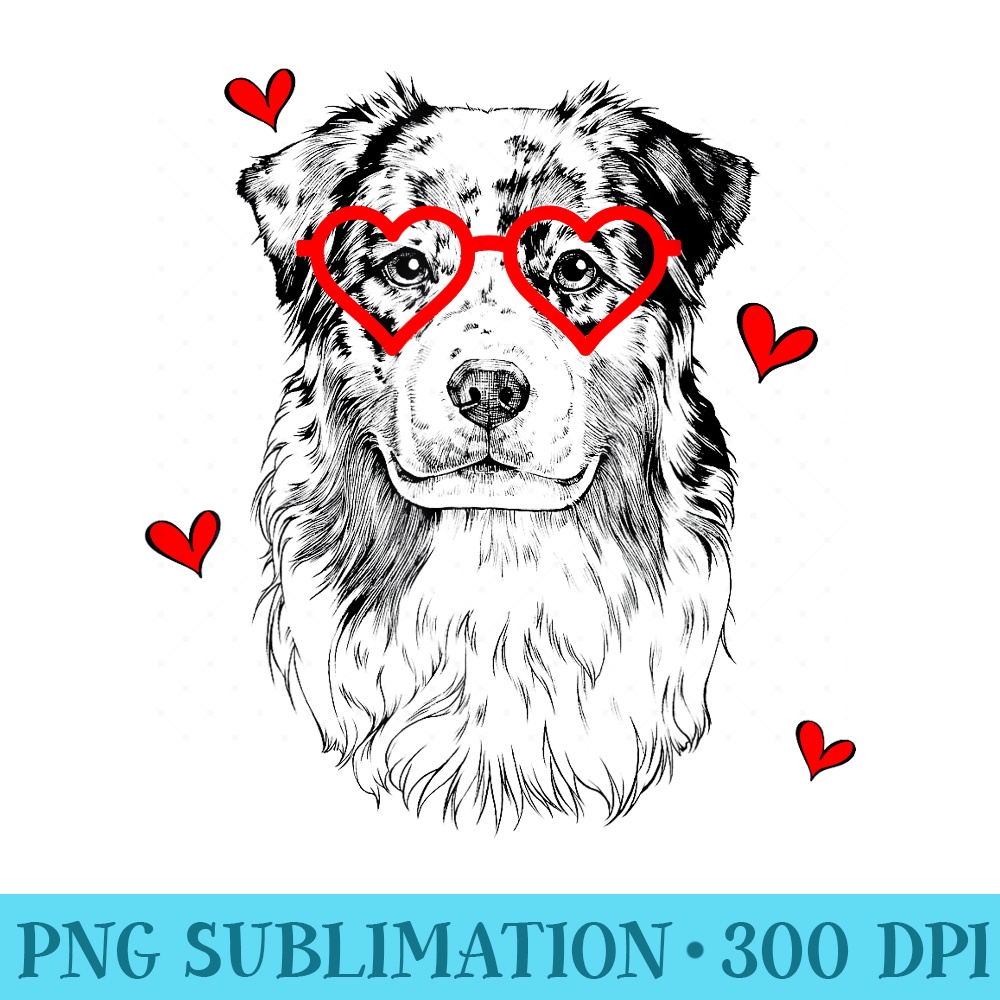 Australian Shepherd Heart Glasses Valentines Day Dog Mom - PNG Download Graphic - Quick And Seamless Download Process