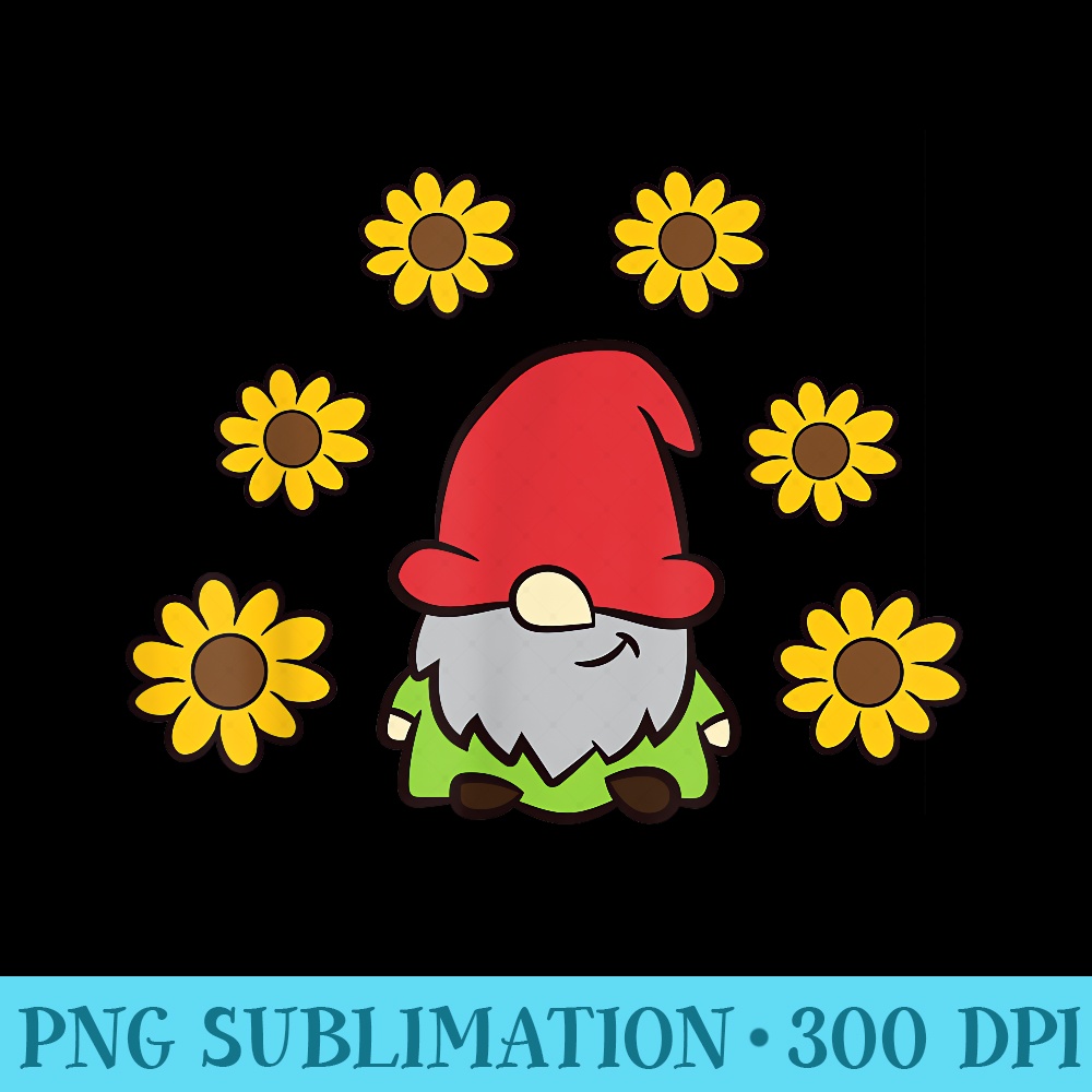 Cute Gnome Summer Sunflower Kawaii Garden Gnome - PNG Download Design - Instantly Transform Your Sublimation Projects