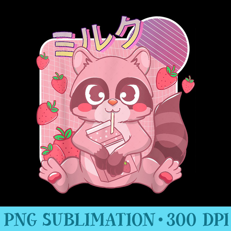 Funny Kawaii Raccoon Strawberry Milk Shake Japanese Anime - PNG Download Website - Quick And Seamless Download Process