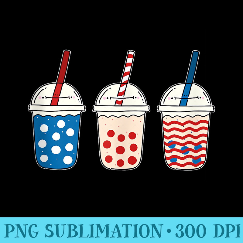 Kawaii Bubble Tea Red White Blue American Flag 4th Of July - PNG design downloads - Perfect for Personalization