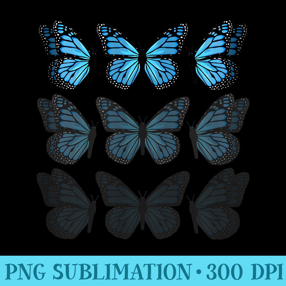 Blue Butterfly Faded 90s Graphic Cute Retro Pattern - Digital PNG Artwork - Perfect for Creative Projects