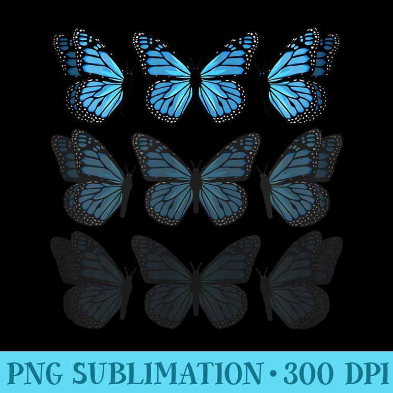 Blue Butterfly Faded 90s Graphic Cute Retro Pattern - Digital PNG Artwork - Perfect for Creative Projects