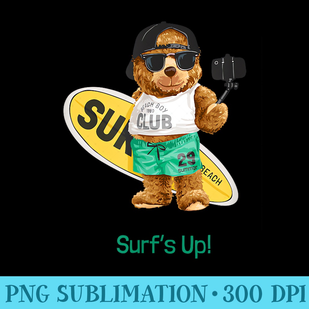 Mens s Teddy Bear Surfing Graphic Cool Funny - PNG Graphics Download - Versatile And Customizable Designs
