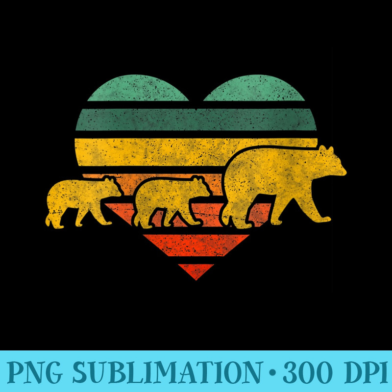 s Mama Bear Two Cubs Retro Heart Mothers Day Mom - High Resolution PNG Graphic - Premium Quality PNG Artwork