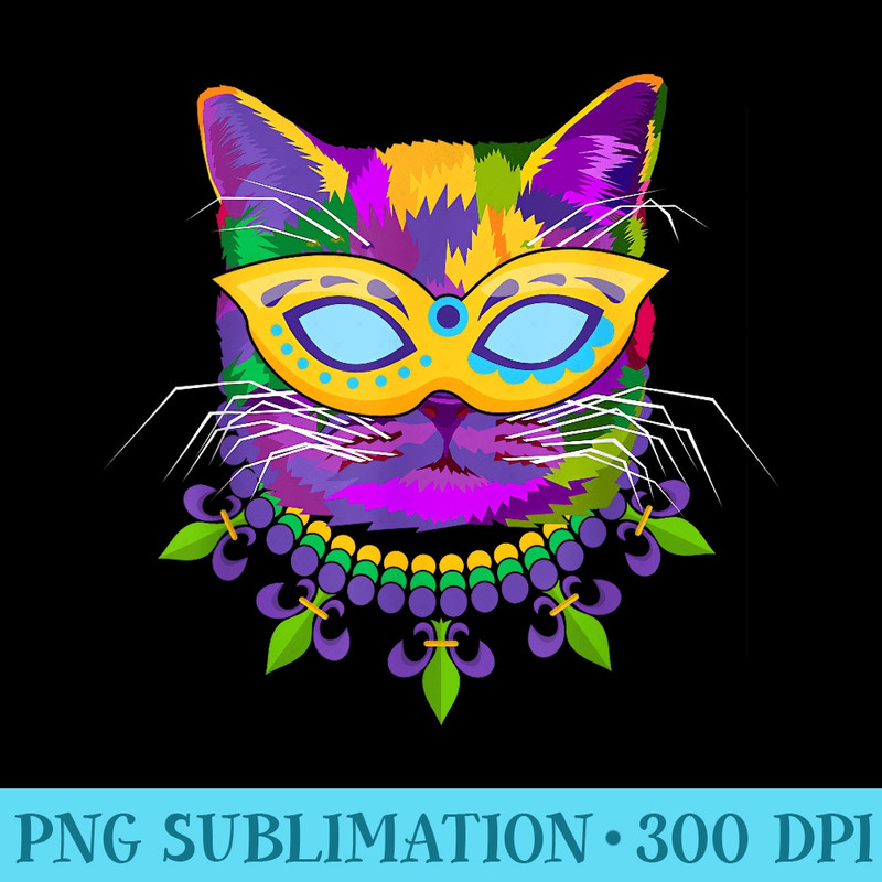 Animal Lover Cat Masquerade Mardi Gras - High Resolution PNG Clipart - Stunning Sublimation Graphics