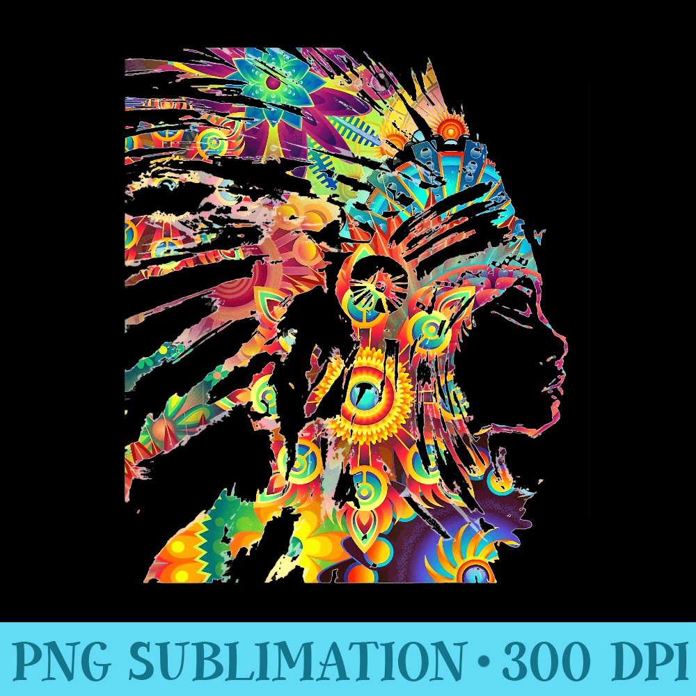 Psychedelic Headdress Native American Indian Traditional Art - Transparent PNG File - Unlock Vibrant Sublimation Designs
