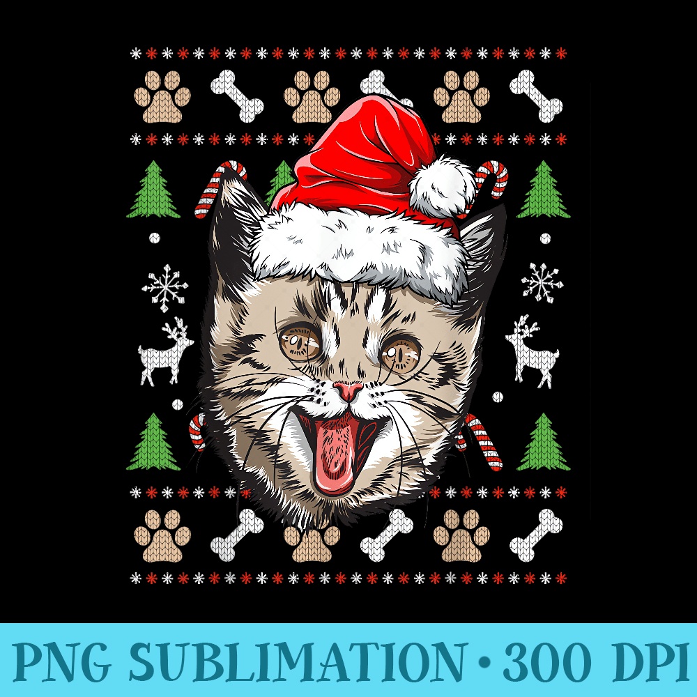 Cat Ugly Christmas Santa Hat Xmas Girls Catmas - PNG Art Files - Boost Your Success with this Inspirational PNG Download