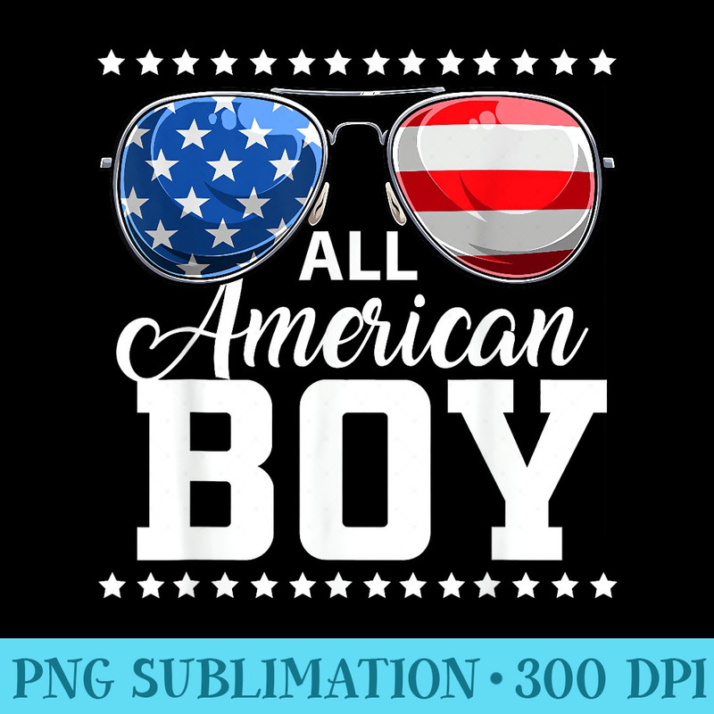 4th of July ALL AMERICAN BOY USA Flag Patriotic Family - High Resolution PNG Graphic - Quick And Seamless Download Process