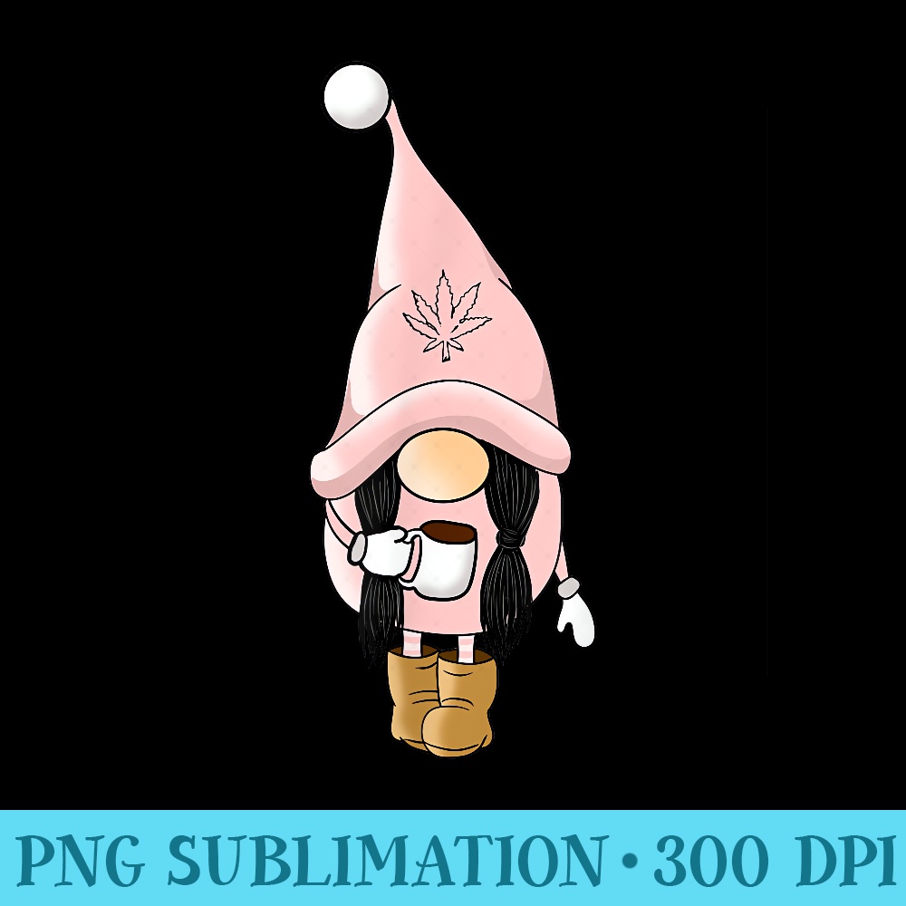 Marijuana Gnome Drinking Coffee Pot Leaf Hat Cannabis Gnome - Download High Resolution PNG - Fashionable and Fearless