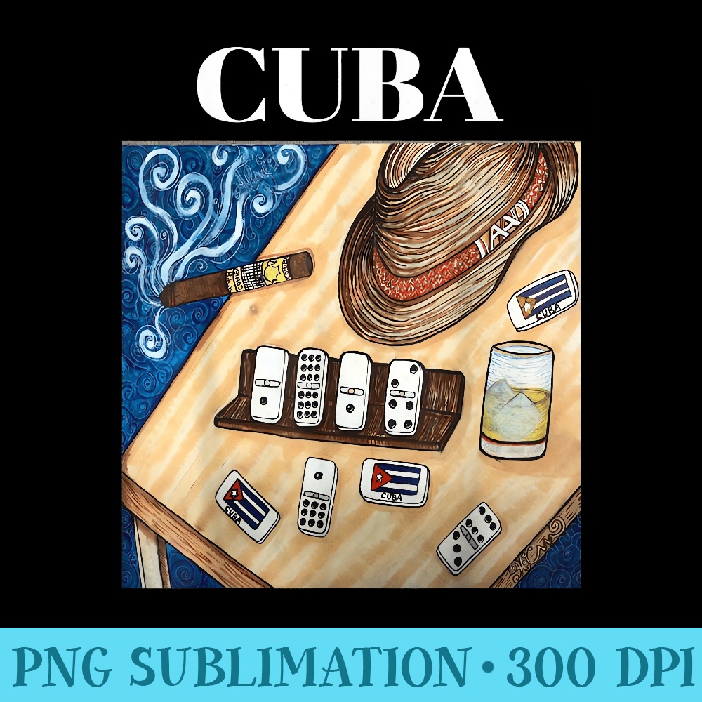 Cuban Dominos Cigar Fedora Hat Funny Cuba T - PNG Vector Download - Perfect for Sublimation Art