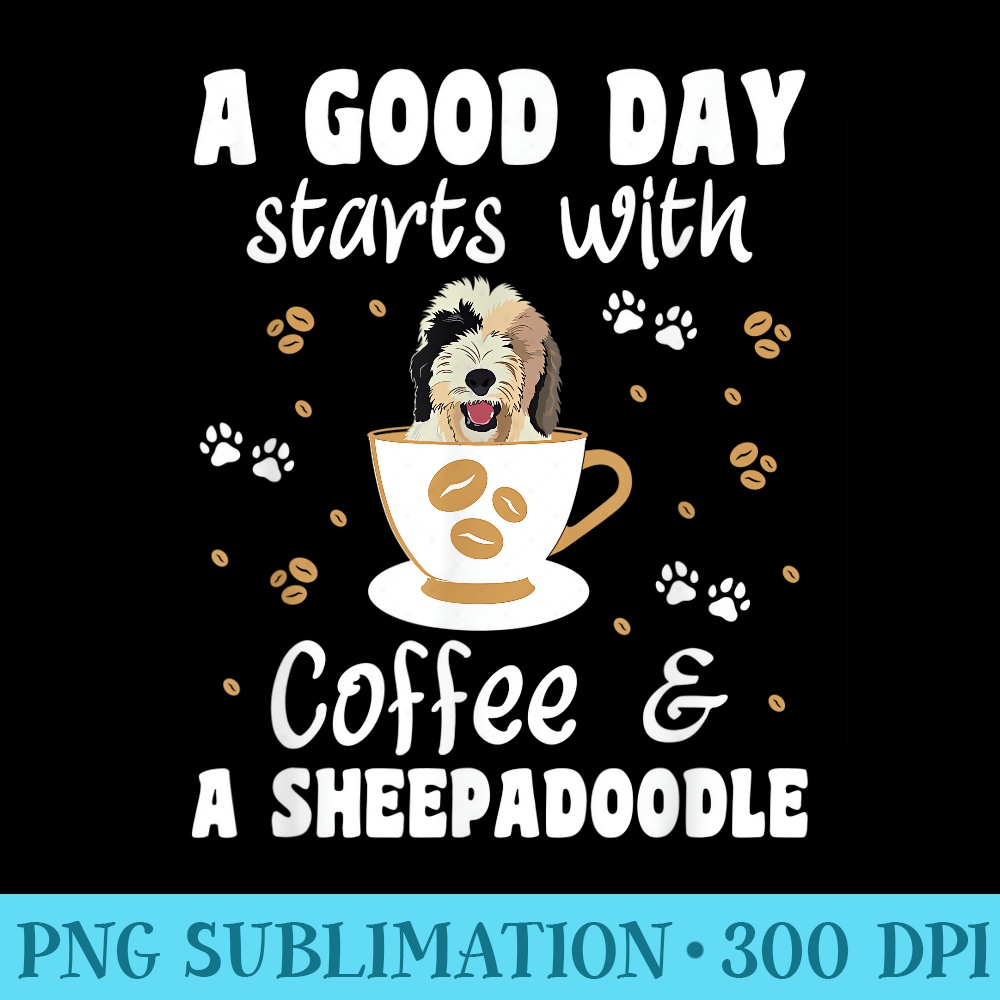 Coffee Doodle Dog Sheepadoodle - High Resolution PNG Image - Perfect for Sublimation Art
