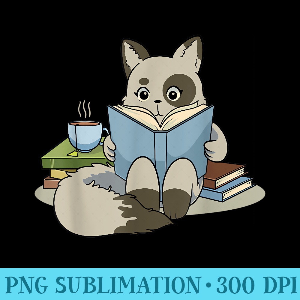 Cat Reading Book Tea Coffee Kawaii Cats Chibi Anime - High Resolution PNG Collection - Bold & Eye-catching